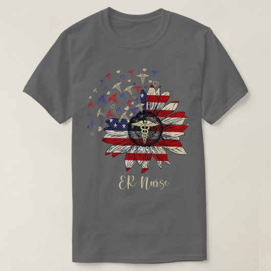 T-shirt Joyeux 4 juillet infirmière de l'équipage Sunflowe (Design devant)