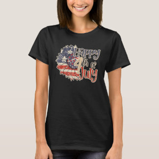 T-shirt Joyeux 4 juillet Tournesol Vintage Drapeau América