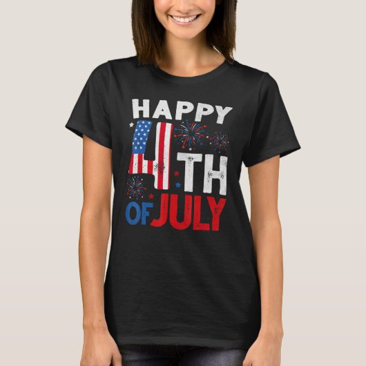 T-shirt Joyeux 4 juillet USA Drapeau Feu d'artifice Racker (Devant)