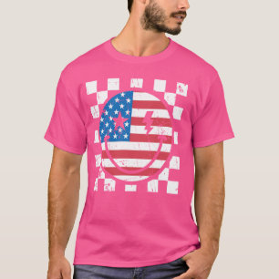 T-shirt Joyeux 4 juillet visage sourire groovy rouge blanc