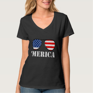 T-shirt Joyeux 4 juillet'Amérique Drapeau Lunettes de sole