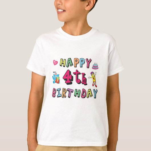 T-shirt Joyeux 4e anniversaire. 4 ans b-jour. (Devant)