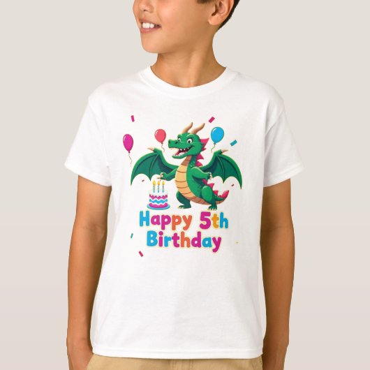 T-shirt Joyeux 5ème Anniversaire Dragon (Devant)