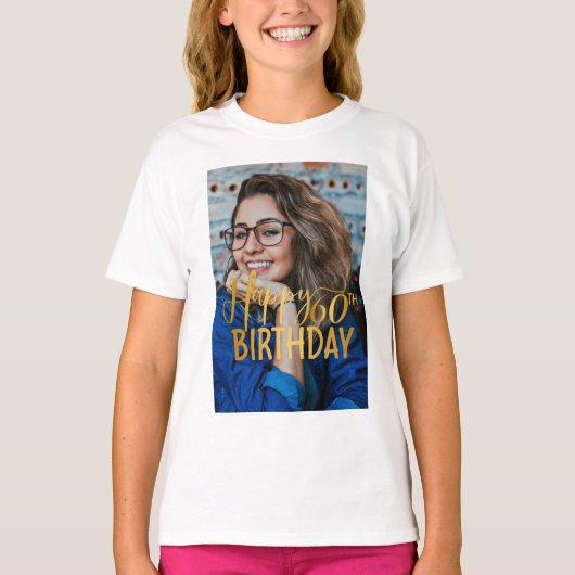 T-shirt Joyeux 60e anniversaire Script photo personnalisée (Devant)