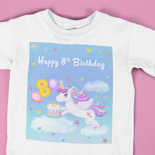 T-Shirt Joyeux 8e anniversaire Licorne avec gâteau d'anniv