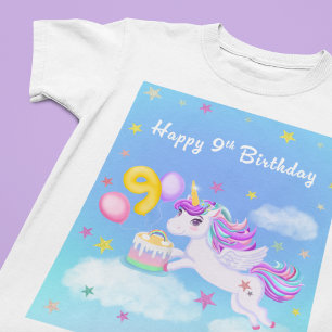 T-Shirt Joyeux 9e Anniversaire Licorne avec Gâteau d'Anniv