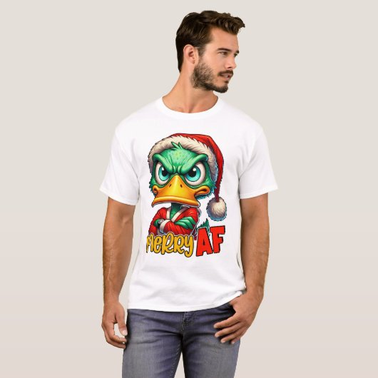 T-shirt Joyeux AF - Canard roux Sarcastique Noël (Devant entier)