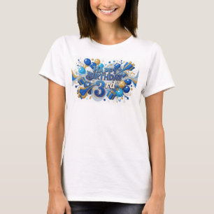 T-shirt Joyeux Anniversaire 3 ans Texte 3D Art Bleu Propre