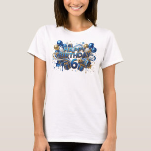 T-shirt Joyeux Anniversaire 6TH Impression Bleue Élégante