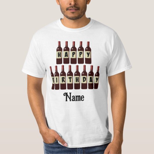 T-shirt Joyeux Anniversaire Bouteilles de vin rouge Custom (Devant)