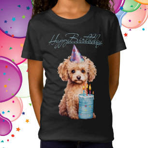 T-Shirt Joyeux Anniversaire Caniche avec Chapeau de Fête &