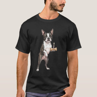 T-shirt Joyeux anniversaire chiot CHIEN BOSTON TERRIER os