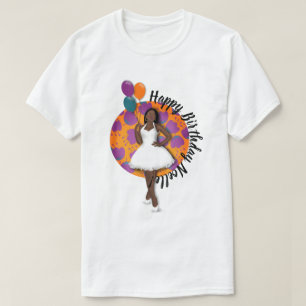 T-shirt Joyeux anniversaire ! Femme noire, Ballons & Fleur