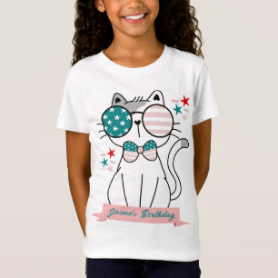 T-Shirt Joyeux Anniversaire Fête Patriotique avec un Chat 