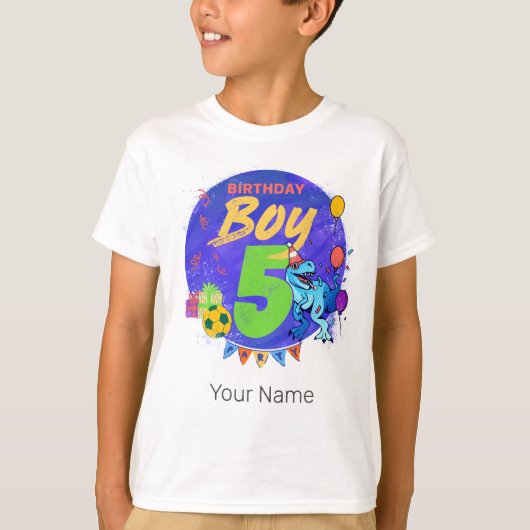 T-shirt Joyeux anniversaire garçon 5e anniversaire Dinosau (Devant)