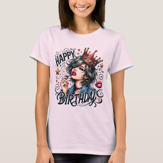 T-shirt Joyeux Anniversaire Reine Fille Anniversaire (Devant)