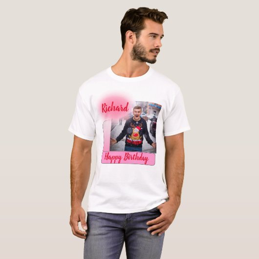 T-shirt Joyeux Anniversaire rose Gradient Moderne Ajouter  (Devant entier)