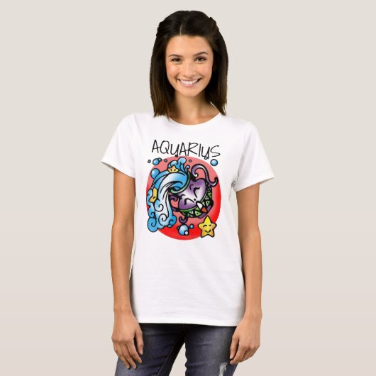 T-shirt Joyeux Aquarius Purple Cartoon Vase eau de déverse (Devant entier)