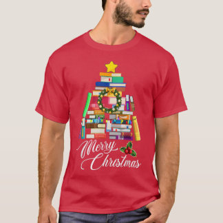 T-shirt Joyeux arbre de Noël Aimer lecture livres Biblioth