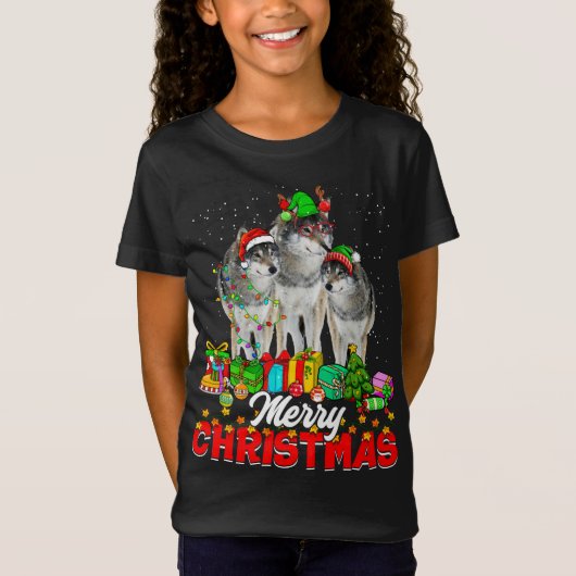 T-Shirt Joyeux arbre Noël Pyjama Loup Animaux Lov (Devant)