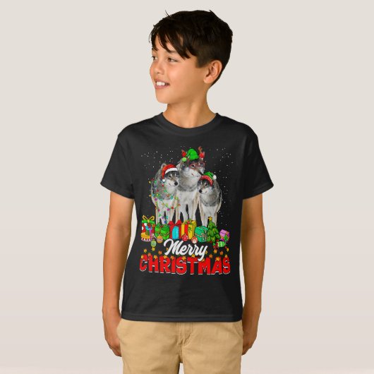 T-shirt Joyeux arbre Noël Pyjama Loup Animaux Lov (Devant entier)