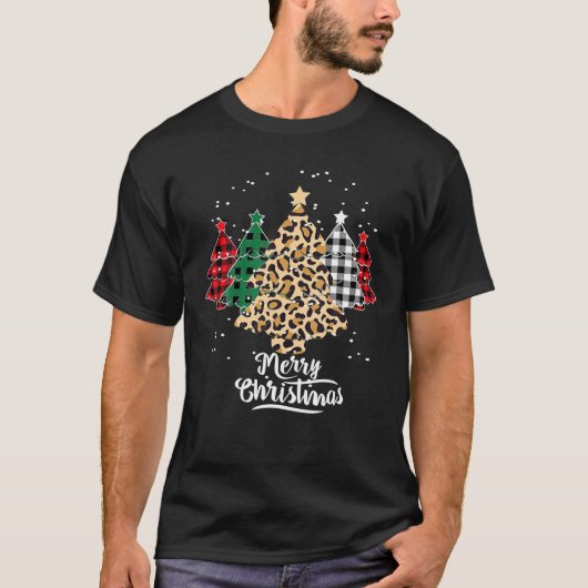T-shirt Joyeux Arbres de Noël Avec Léopard Plaid De Buffal (Devant)