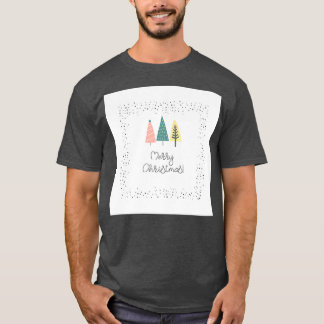 T-shirt Joyeux Arbres de Noël rose vert Jaune Print Déco