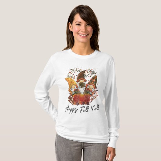 T-shirt Joyeux automne Y'all Jardin des femmes Gnome Leopa (Devant entier)
