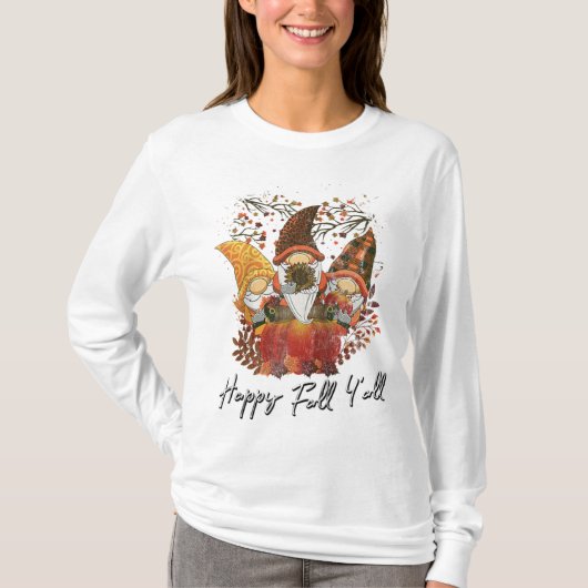 T-shirt Joyeux automne Y'all Jardin des femmes Gnome Leopa (Devant)