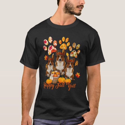 T-shirt Joyeux automne Y'all Thanksgiving Trois Corgis aut (Devant)