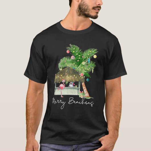 T-shirt Joyeux Beachmas Tropical Noël Père Noël Flamant ro (Devant)