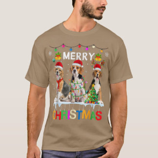 T-shirt Joyeux Beagle de Noël Santa Hat Funny lumières de