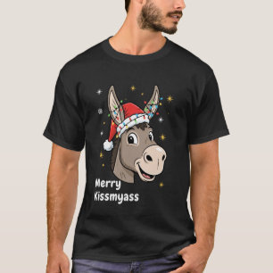 T-shirt Joyeux BisousÀMonCul Âne Noël Père Noël Lumières H