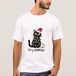 T-shirt Joyeux Bisousfunny Chat Lumières de Noël Premium