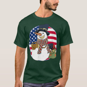 T-shirt Joyeux bonhomme de neige autour du drapeau américa