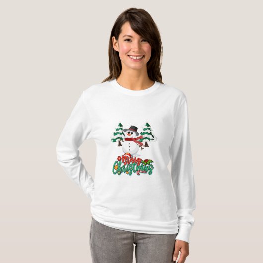 T-shirt Joyeux bonhomme de neige de Noël (Devant entier)