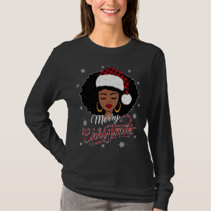T-shirt Joyeux Buffalo de Noël Plaid Queen Père Noël Afro 