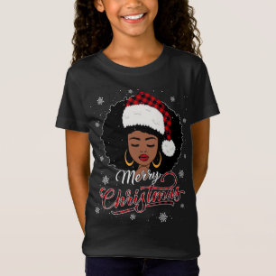 T-Shirt Joyeux Buffalo de Noël Plaid Queen Père Noël Afro