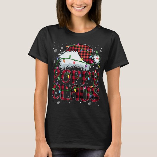 T-shirt Joyeux Buffalo de Noël Plaid Red Santa Hat Poppy (Devant)