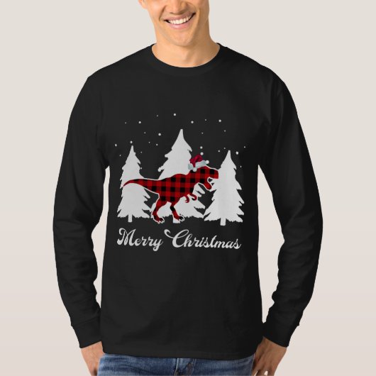 T-shirt Joyeux Buffalo Plaid Dinosaur Père Noël Trex (Devant)
