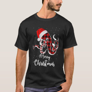 T-shirt Joyeux Buffalo Plaid Octopus Christmas Li