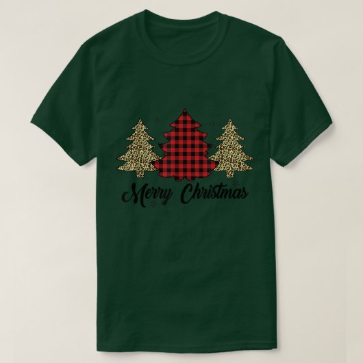 T-shirt Joyeux Buffalo Red Plaid Leopard Christma (Design devant)