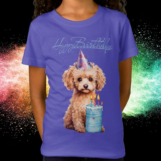 T-Shirt Joyeux caniche d'anniversaire avec Casquette de fê
