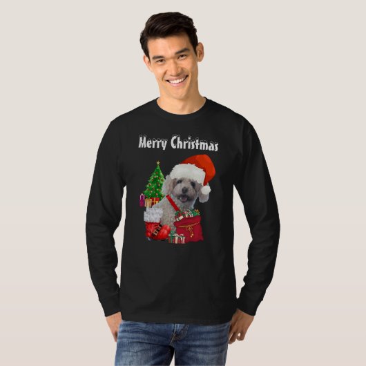T-shirt Joyeux caniche de Noël long manches Tee (Devant entier)