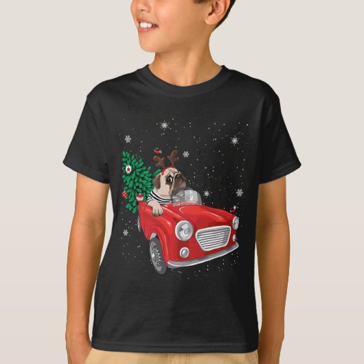 T-shirt Joyeux Carlin de Noël Chien Camion Rouge Joyeux fe (Devant)