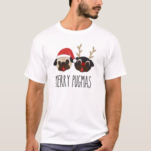 T-shirt Joyeux carlin de Noël de Pugmas - Père Noël et (Devant)
