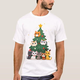 T-shirt Joyeux Cat Noël Arbre de Noël Drôle, Chats Xmas Mi