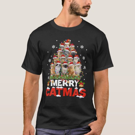 T-shirt Joyeux Catmas Chat Pyjamas de Noël X Mas laid (Devant)