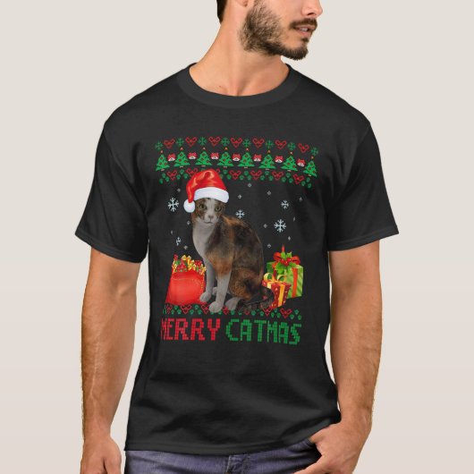 T-shirt Joyeux Catmas Chat Vilain Noël Abyssin Maman Papa (Devant)