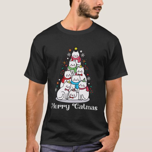 T-shirt Joyeux Catmas Drôle Chats mignons Arbre de Noël (Devant)